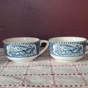 Royal China Currier and Ives Blue and White Tea cups